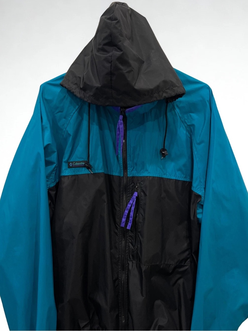 Columbia Vintage 90s Windbreaker Jacket Mens XL Teal Black Purple Radial Sleeve